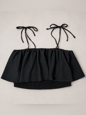 Abercrombie & Fitch Black Smocked Crop Cami Top Tie Strap Textured Women’s M